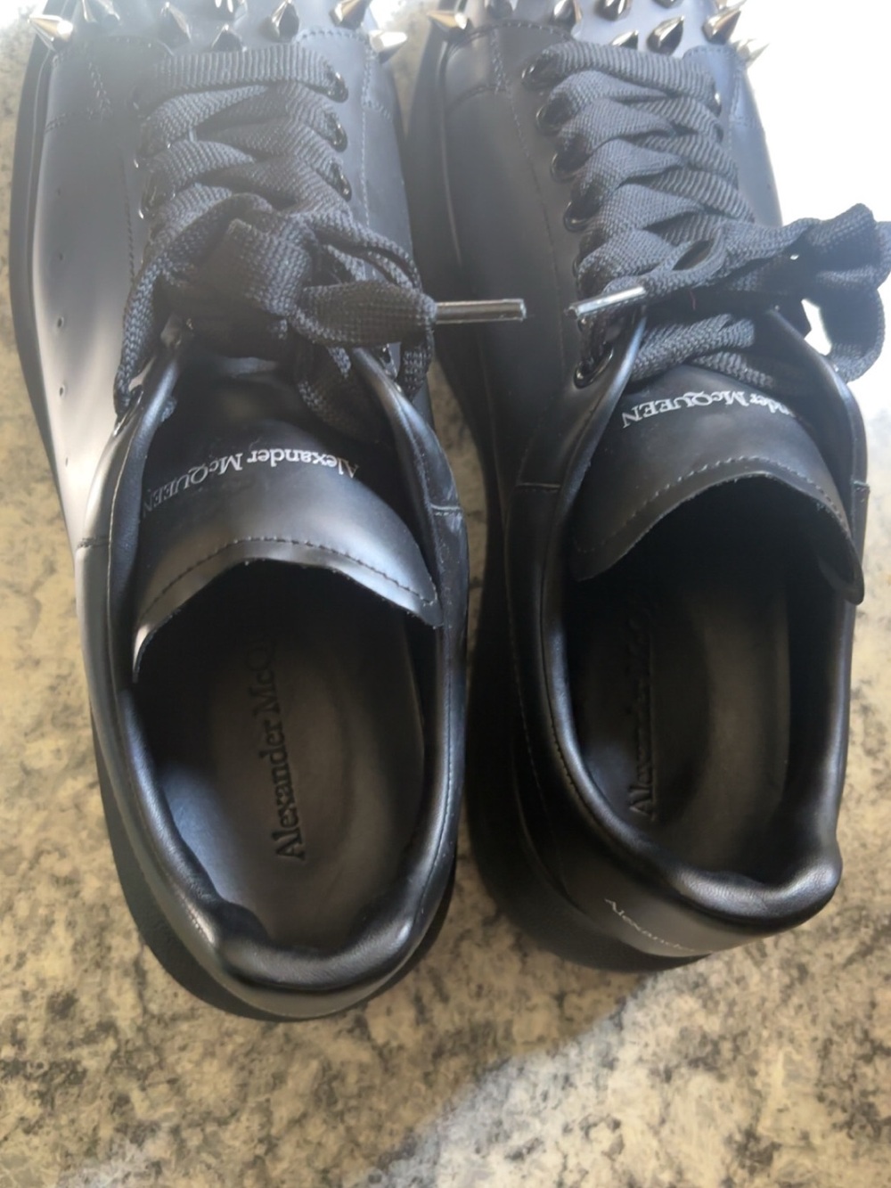 Alexander McQueen Black Leather Lace-Up Sneakers with Silver Studs